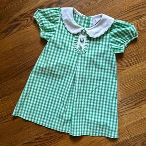 Delaney boutique girls ruffle collar gingham green puff sleeve cotton dress 3t